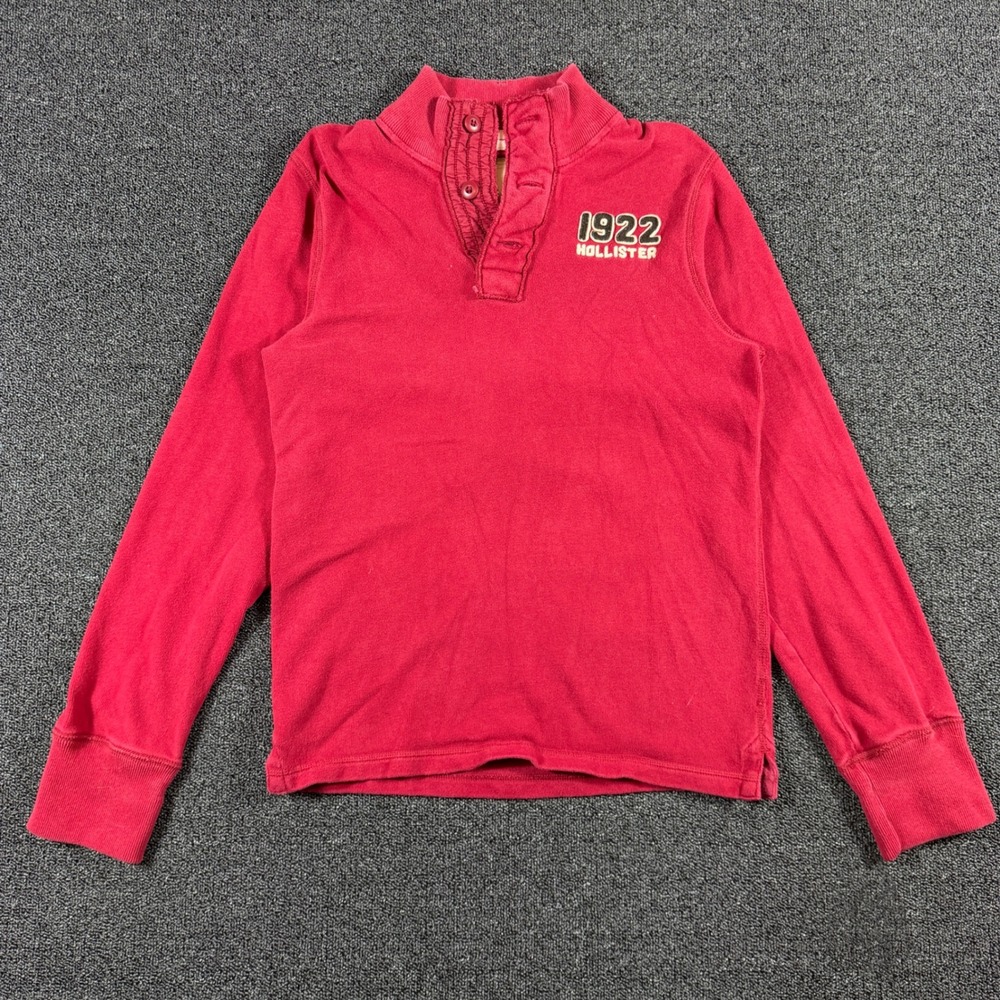 Vintage Hollister Long Sleeve Henley Shirt Men's M Red Graphic Mock Neck Collar
